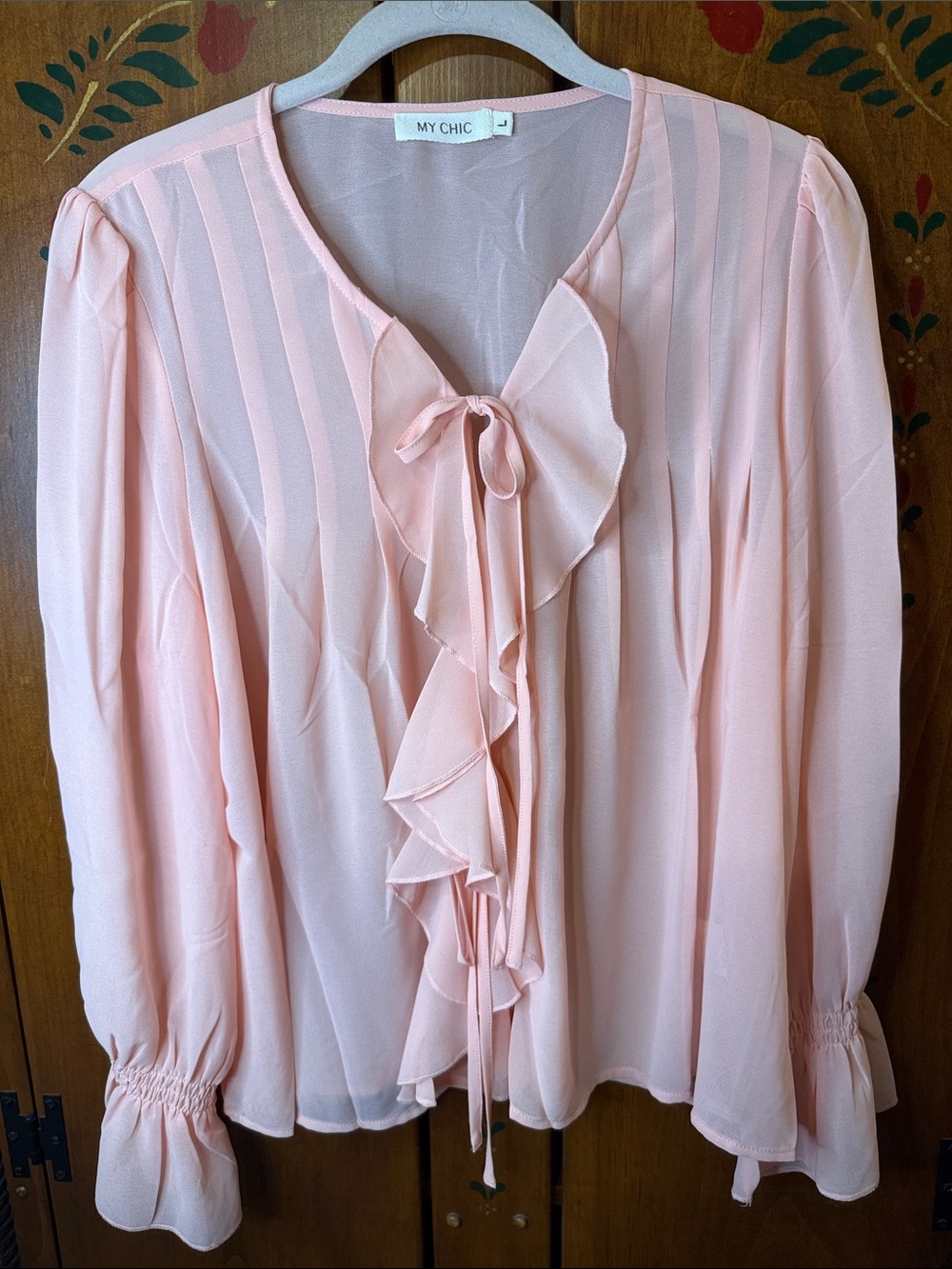 NEW ROMANTIC chic Peach Ruffle Tie-Front Blouse large